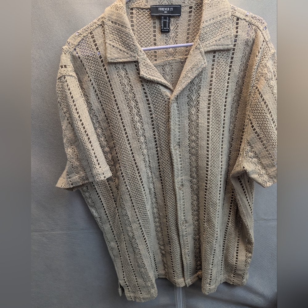 Beige Crochet Button-Up Shirt